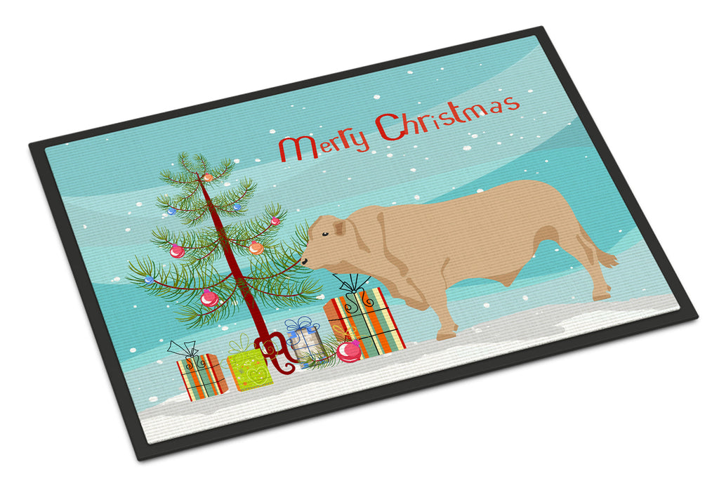 Charolais Cow Christmas Doormat Indoor Outdoor 18H X 27W Front Door Mat Rugs for Entryway, Non Slip Washable