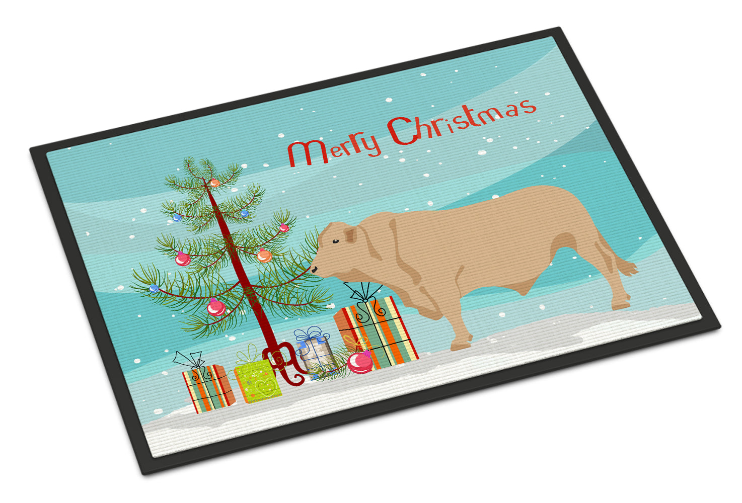 Charolais Cow Christmas Doormat Indoor Outdoor 18H X 27W Front Door Mat Rugs for Entryway, Non Slip Washable