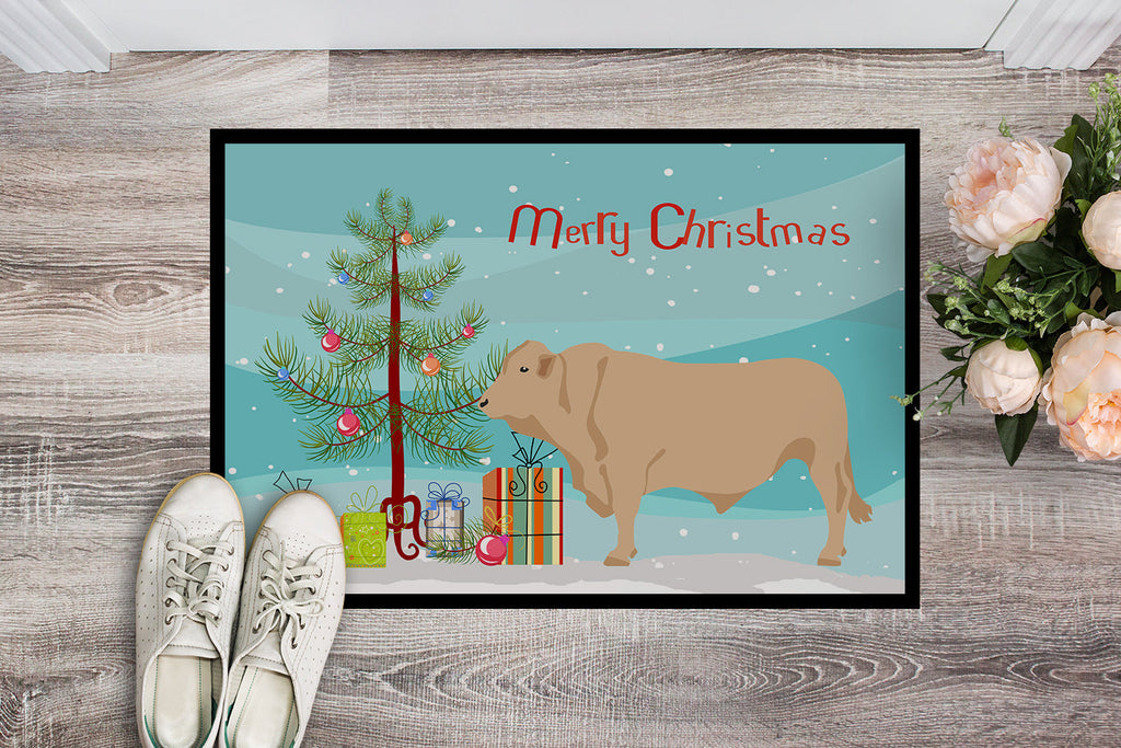 Charolais Cow Christmas Doormat Indoor Outdoor 18H X 27W Front Door Mat Rugs for Entryway, Non Slip Washable