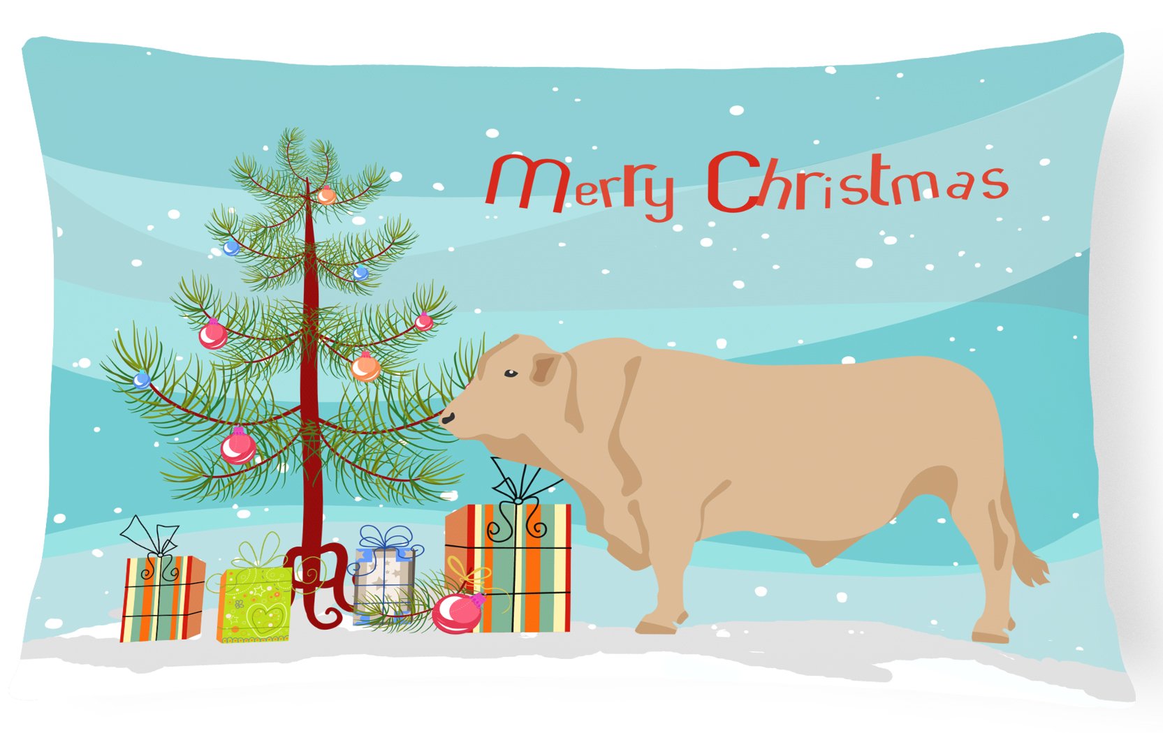 Charolais Cow Christmas Decorative Throw Pillow 12x16 Indoor Outdoor Accent Cushion, Fabric Cover with Insert for Sofa, Bed, Porch & Living Room
