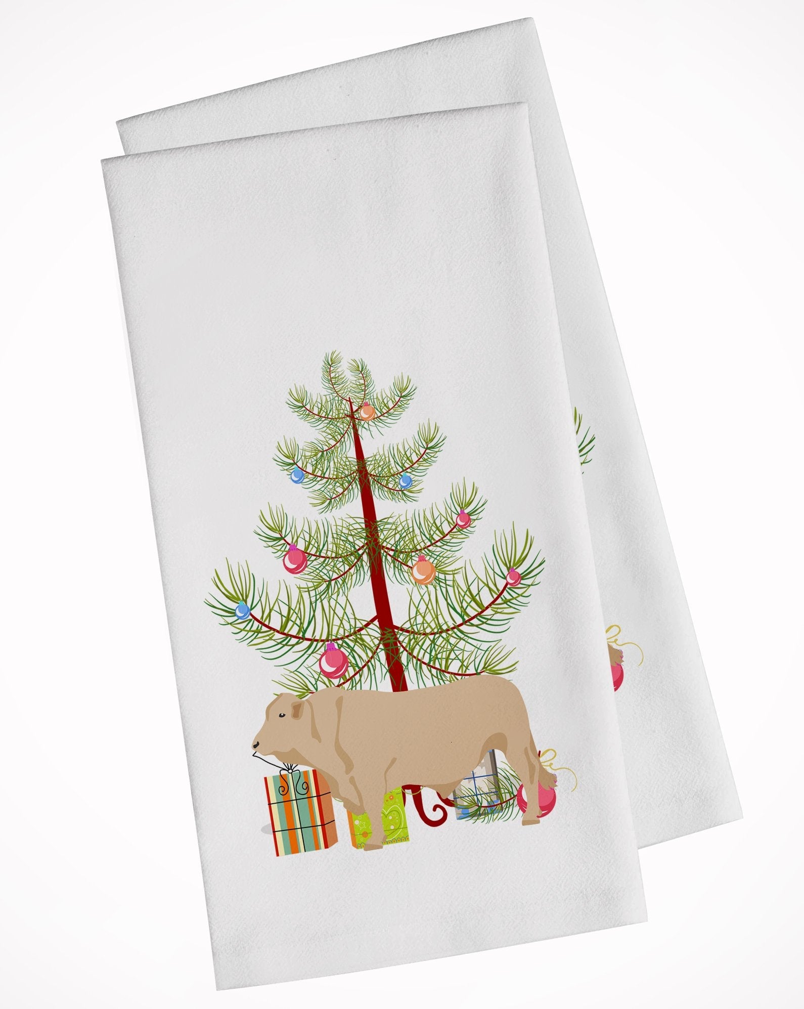 Charolais Cow Christmas Kitchen Towel Set of 2 White Dish Towels Decorative Bathroom Hand towel for Hand, Face, Hair, Yoga, Tea, Dishcloth, 19 X 28", White