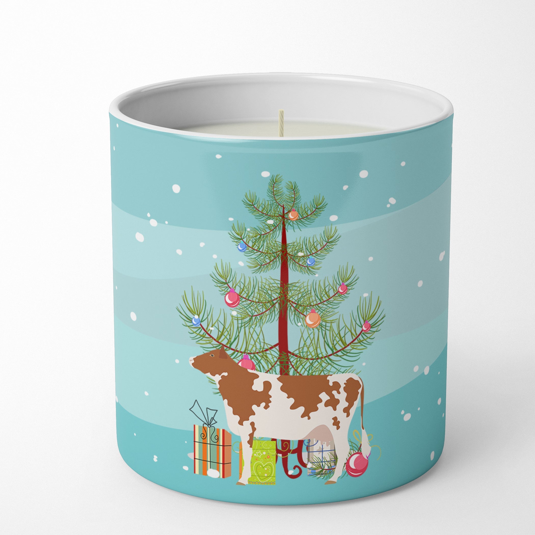 Ayrshire Cow Christmas Decorative Soy Candle Nature Soy Wax Essential Oil Home Decor Ideal for Bedroom Kitchen Bath Office Gift, 10 oz