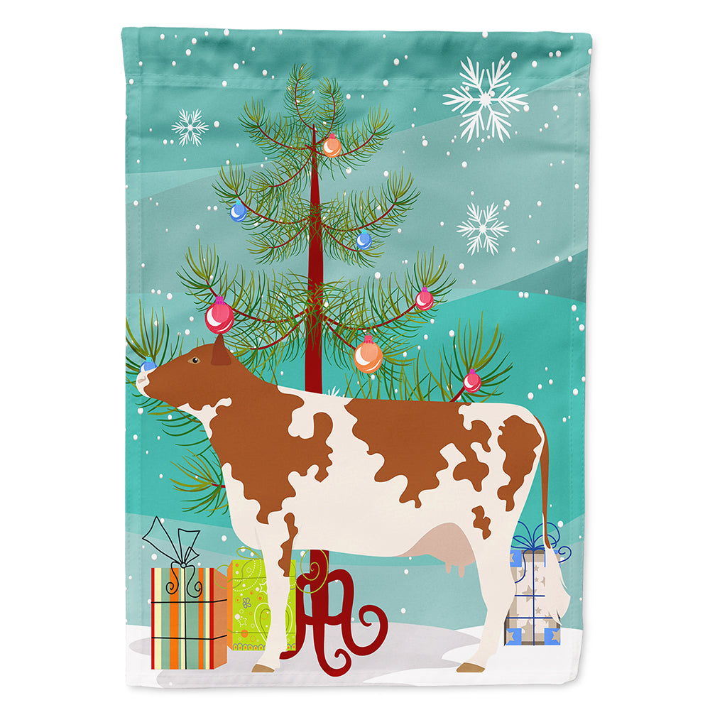 Ayrshire Cow Christmas House Flag 28x40 Porch Sleeve Pole Decorative Outside Yard Banner Artwork Wall Hanging, Polyester