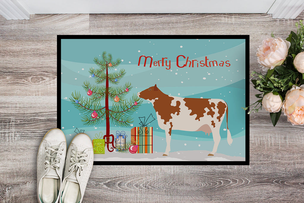 Ayrshire Cow Christmas Doormat Indoor Outdoor 24H X 36W Front Door Mat Rugs for Entryway, Non Slip Washable Low Pile,