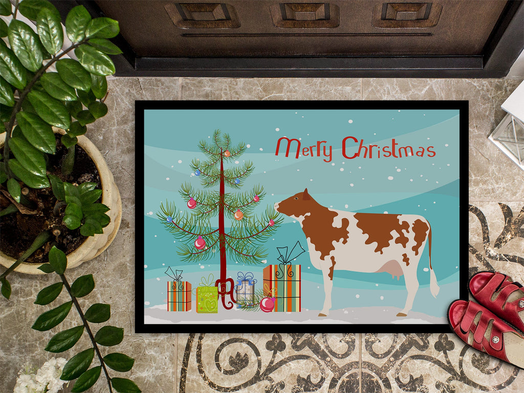 Ayrshire Cow Christmas Doormat Indoor Outdoor 24H X 36W Front Door Mat Rugs for Entryway, Non Slip Washable Low Pile,