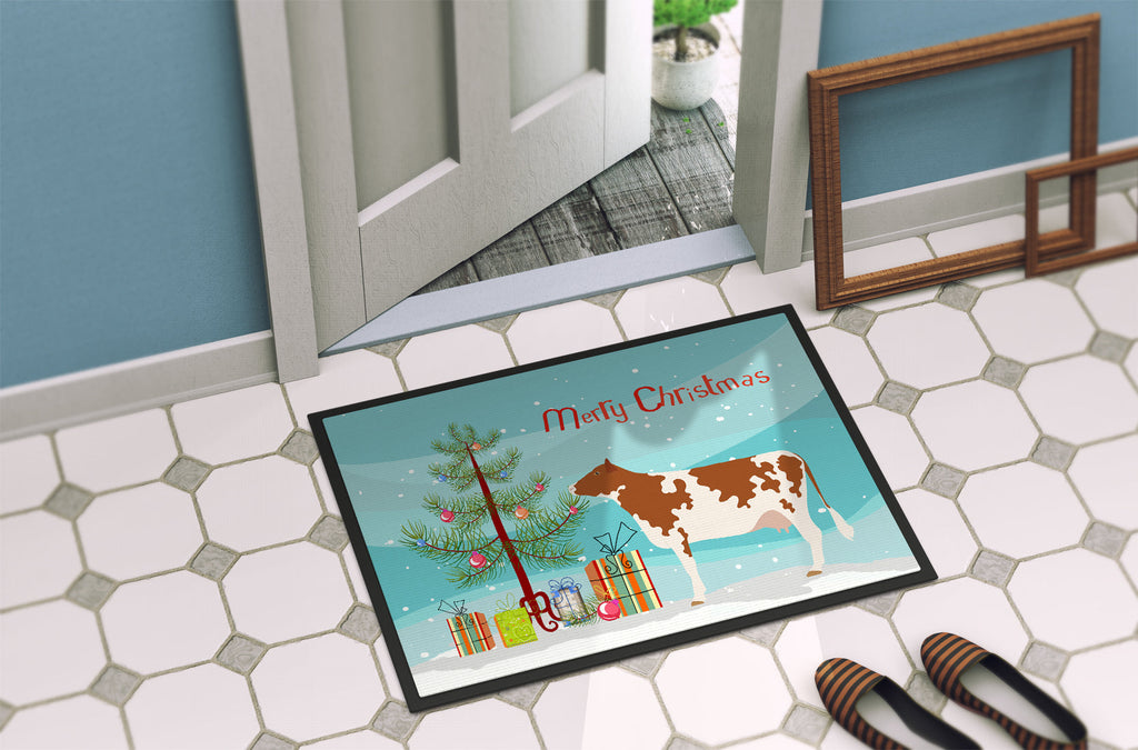 Ayrshire Cow Christmas Doormat Indoor Outdoor 18H X 27W Front Door Mat Rugs for Entryway, Non Slip Washable