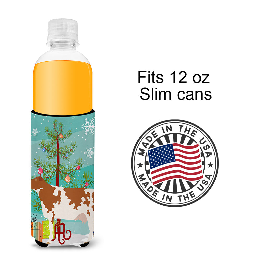 Ayrshire Cow Christmas Slim Can Hugger , Insulated Foam Hugger for 12 oz Slim Cans, Beer Bottles & Water Bottles, Printed in USA