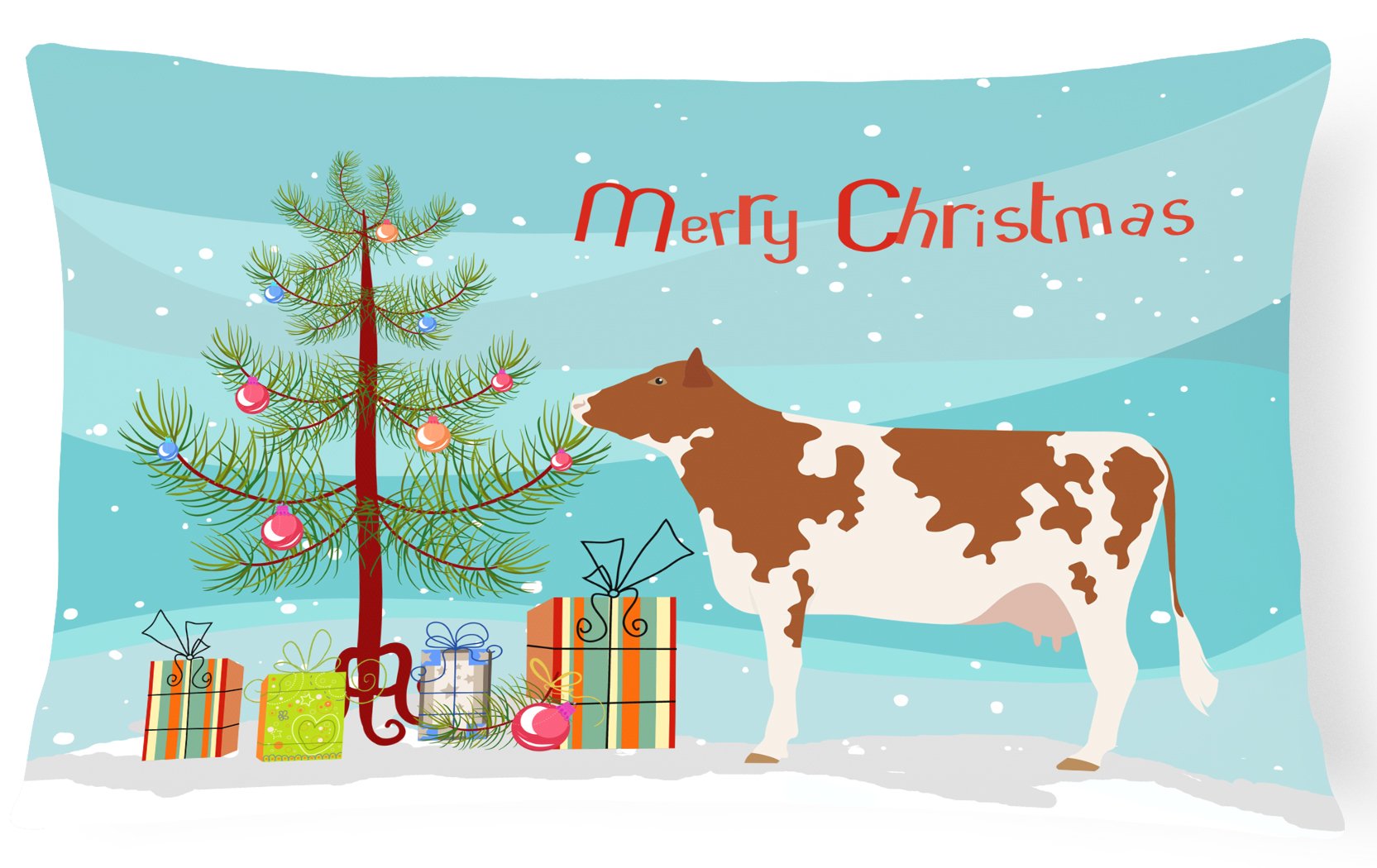 Ayrshire Cow Christmas Decorative Throw Pillow 12x16 Indoor Outdoor Accent Cushion, Fabric Cover with Insert for Sofa, Bed, Porch & Living Room