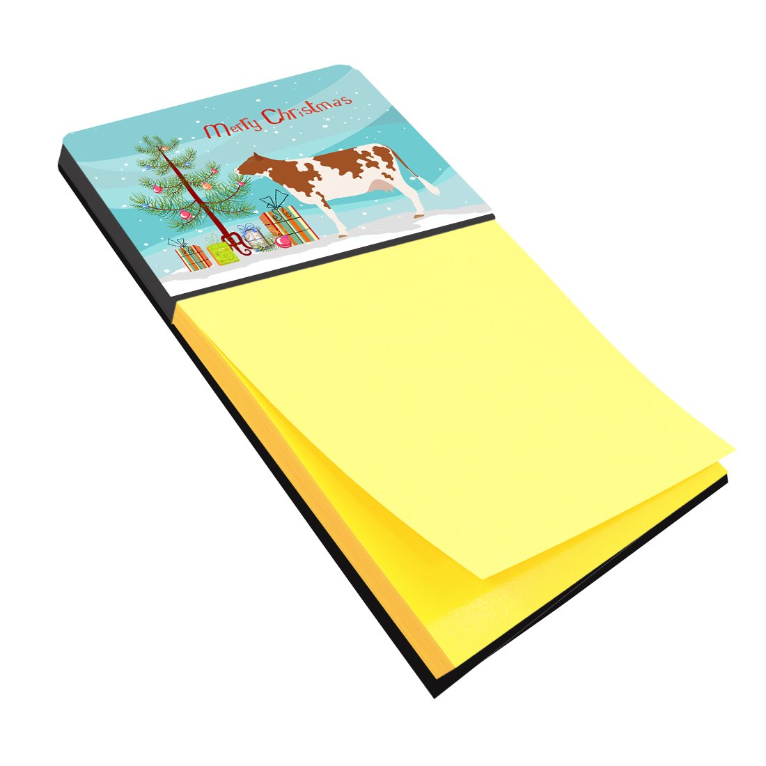 Ayrshire Cow Christmas Watercolor Sticky Note Holder Refillable Dispenser Desk Accessory 3x3 Pad Gift