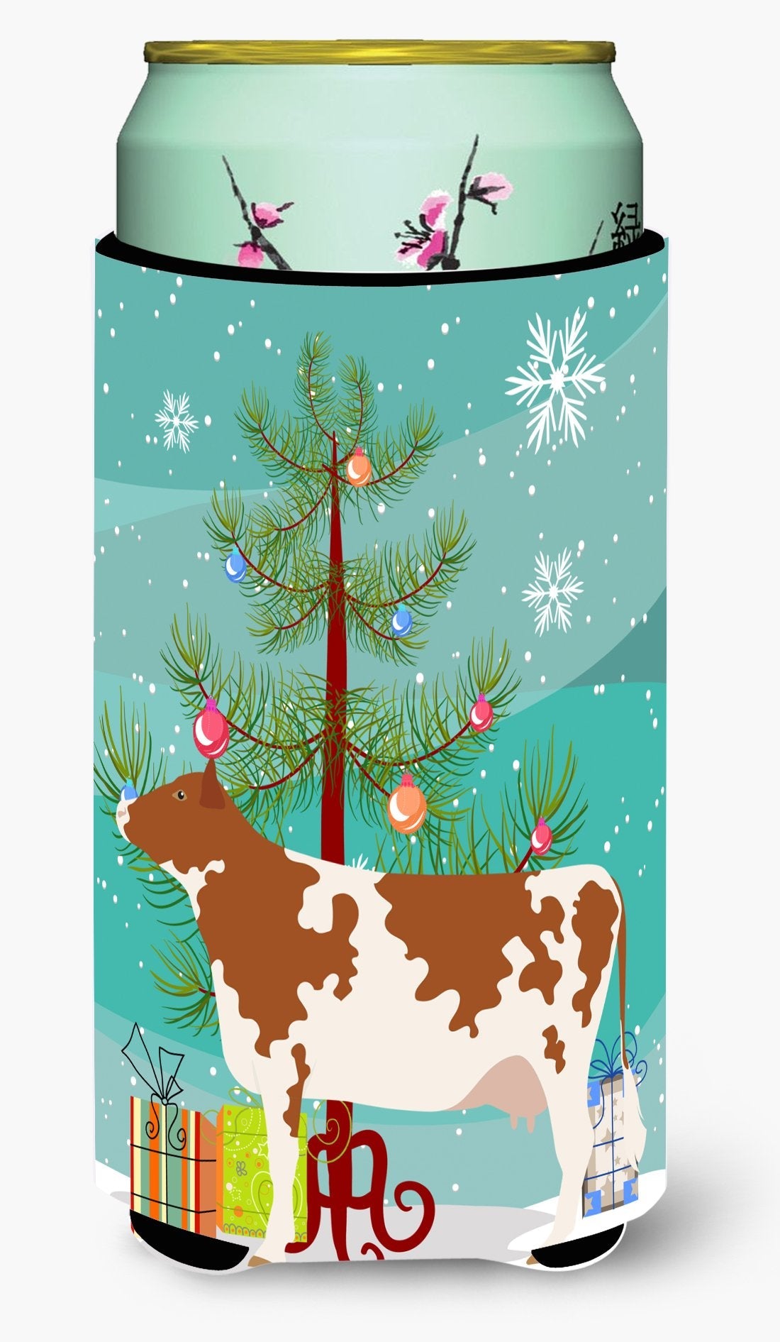 Ayrshire Cow Christmas Tall Boy Hugger Can Cooler Sleeve Machine Washable Drink Collapsible Insulator Beverage Insulated Holder