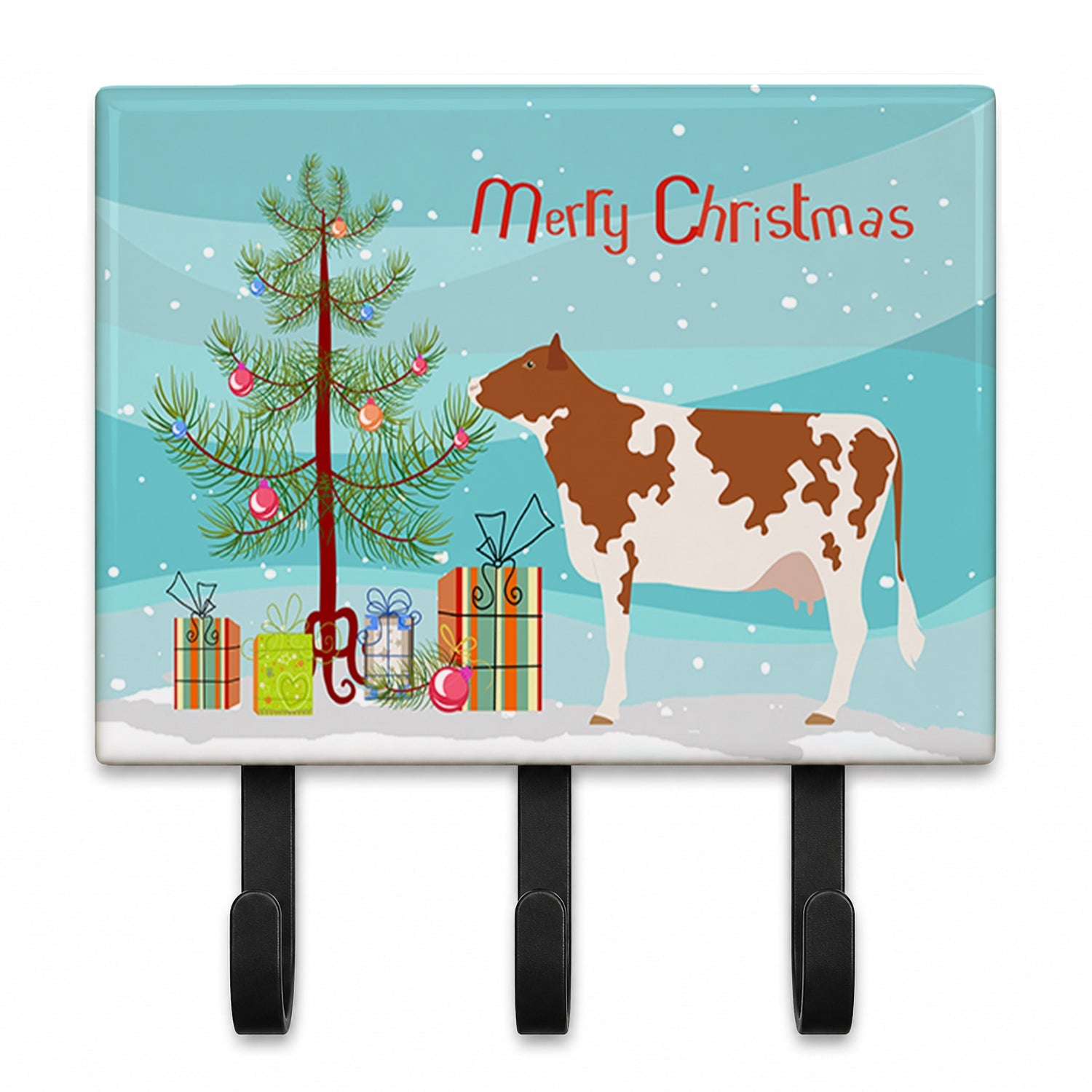 Ayrshire Cow Christmas Leash or Key Holder Wall Hooks, Coat Rack Wall Mount, for Hanging Keys, Towels, Aprons, Leashes