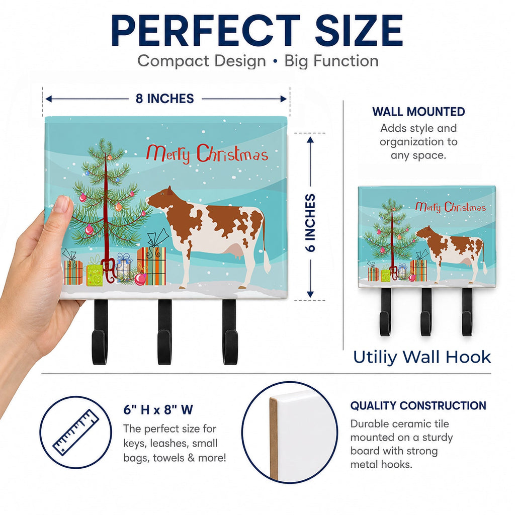 Ayrshire Cow Christmas Leash or Key Holder Wall Hooks, Coat Rack Wall Mount, for Hanging Keys, Towels, Aprons, Leashes