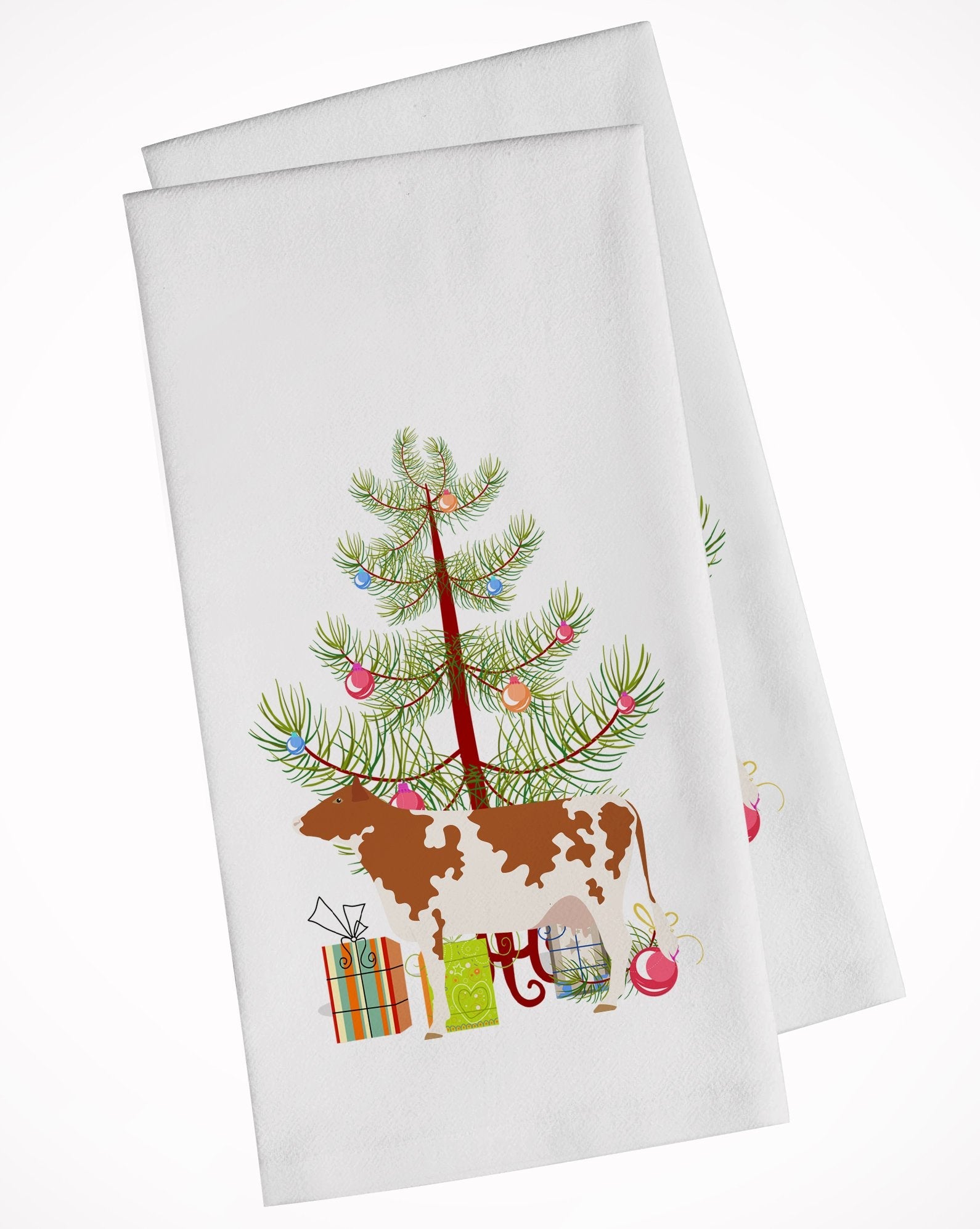 Ayrshire Cow Christmas Kitchen Towel Set of 2 White Dish Towels Decorative Bathroom Hand towel for Hand, Face, Hair, Yoga, Tea, Dishcloth, 19 X 28", White