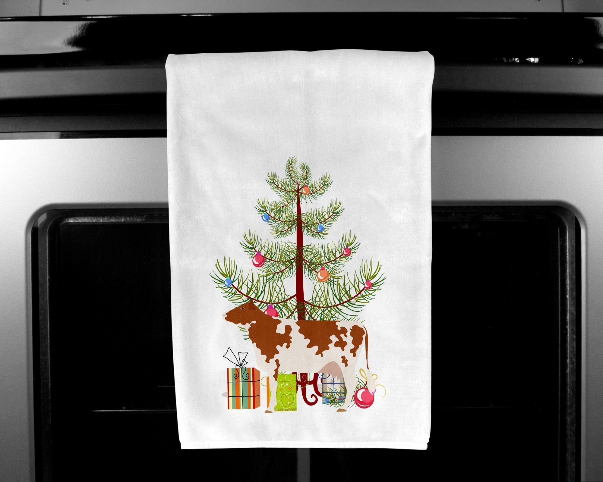 Ayrshire Cow Christmas Kitchen Towel Set of 2 White Dish Towels Decorative Bathroom Hand towel for Hand, Face, Hair, Yoga, Tea, Dishcloth, 19 X 28", White