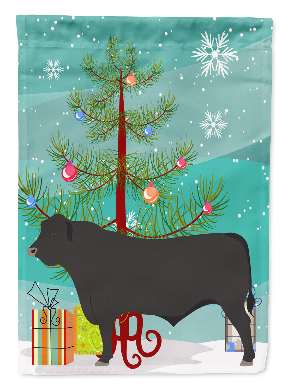 Black Angus Cow Christmas House Flag 28x40 Porch Sleeve Pole Decorative Outside Yard Banner Artwork Wall Hanging, Polyester