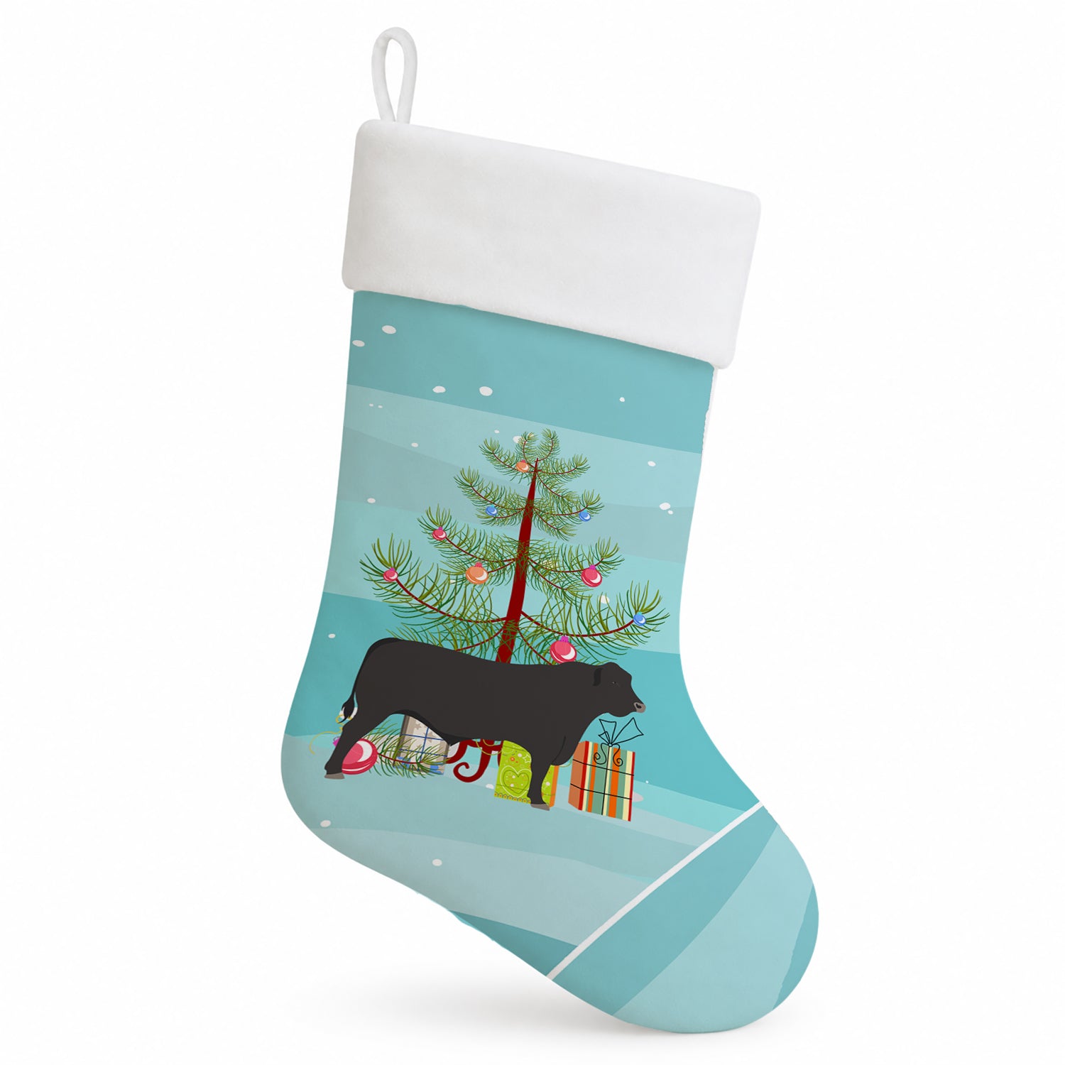 Black Angus Cow Christmas Holiday Stocking Double-Sided Print, Polyester Suede,11x18, Made in USA