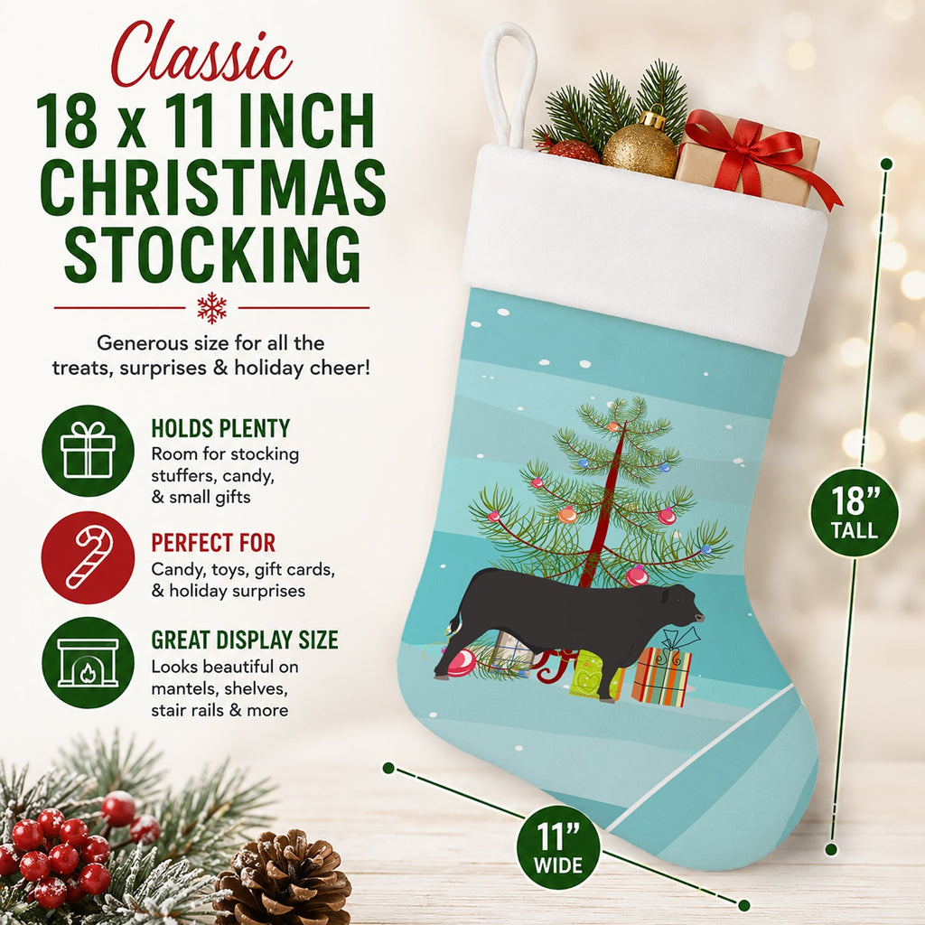 Black Angus Cow Christmas Holiday Stocking Double-Sided Print, Polyester Suede,11x18, Made in USA
