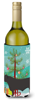 Black Angus Cow Christmas Wine Bottle Hugger Gift Sleeve for Standard 750 ml Bottles, Insulated Reusable Also Fits Mini Shot & Pint Bottles