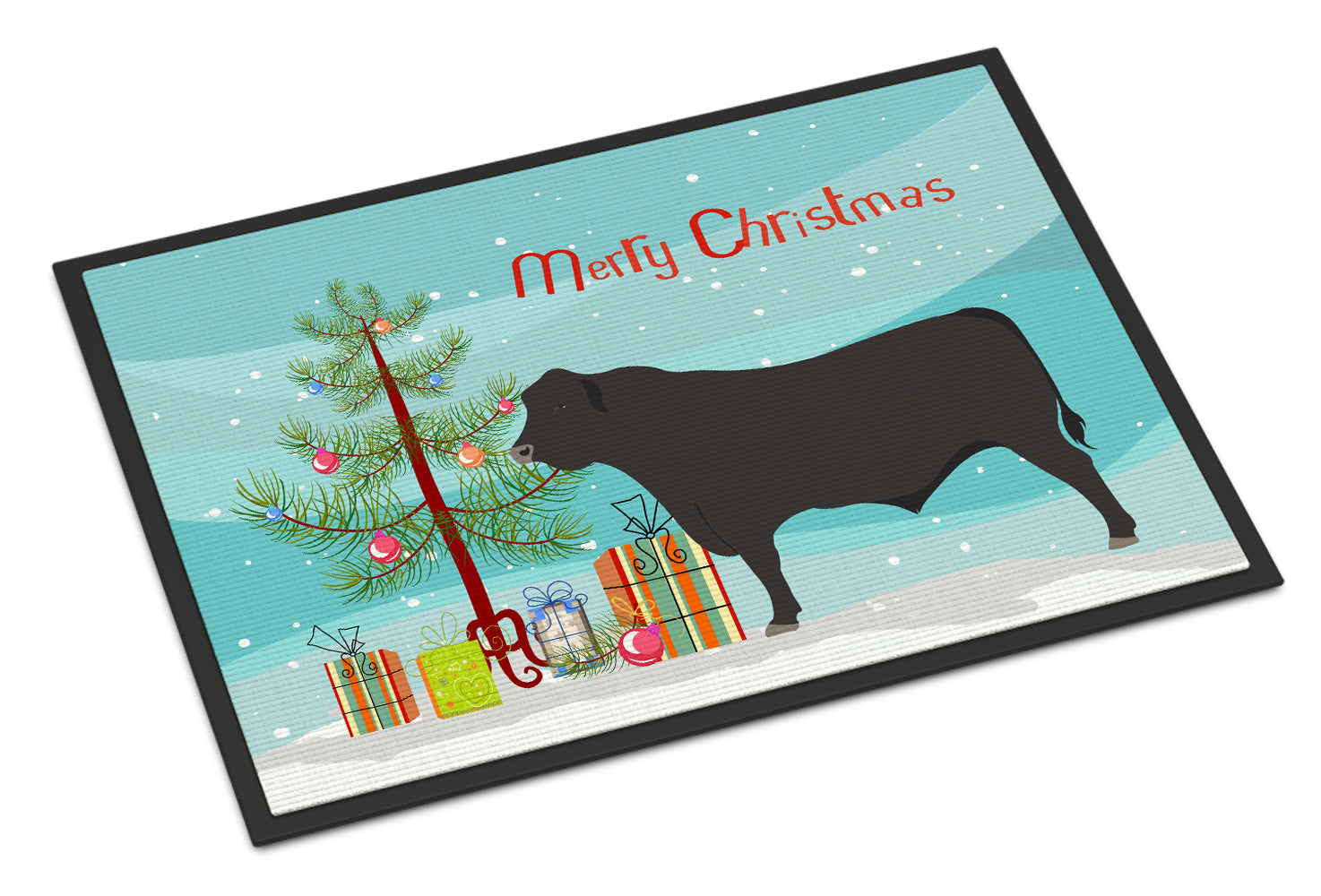 Black Angus Cow Christmas Doormat Indoor Outdoor 18H X 27W Front Door Mat Rugs for Entryway, Non Slip Washable