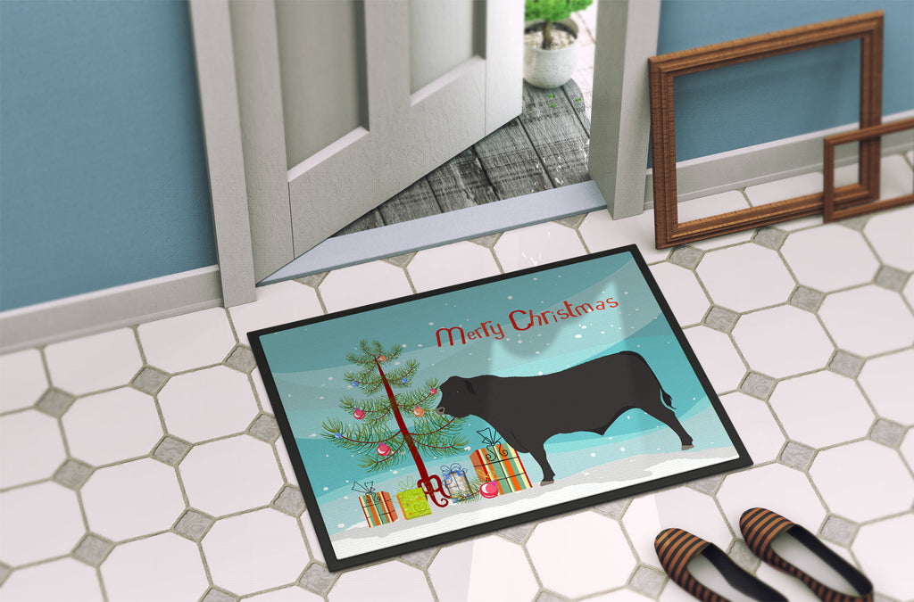 Black Angus Cow Christmas Doormat Indoor Outdoor 18H X 27W Front Door Mat Rugs for Entryway, Non Slip Washable
