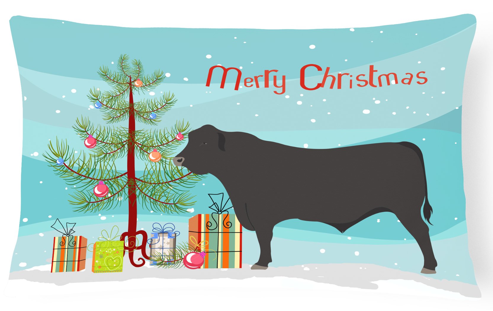 Black Angus Cow Christmas Decorative Throw Pillow 12x16 Indoor Outdoor Accent Cushion, Fabric Cover with Insert for Sofa, Bed, Porch & Living Room