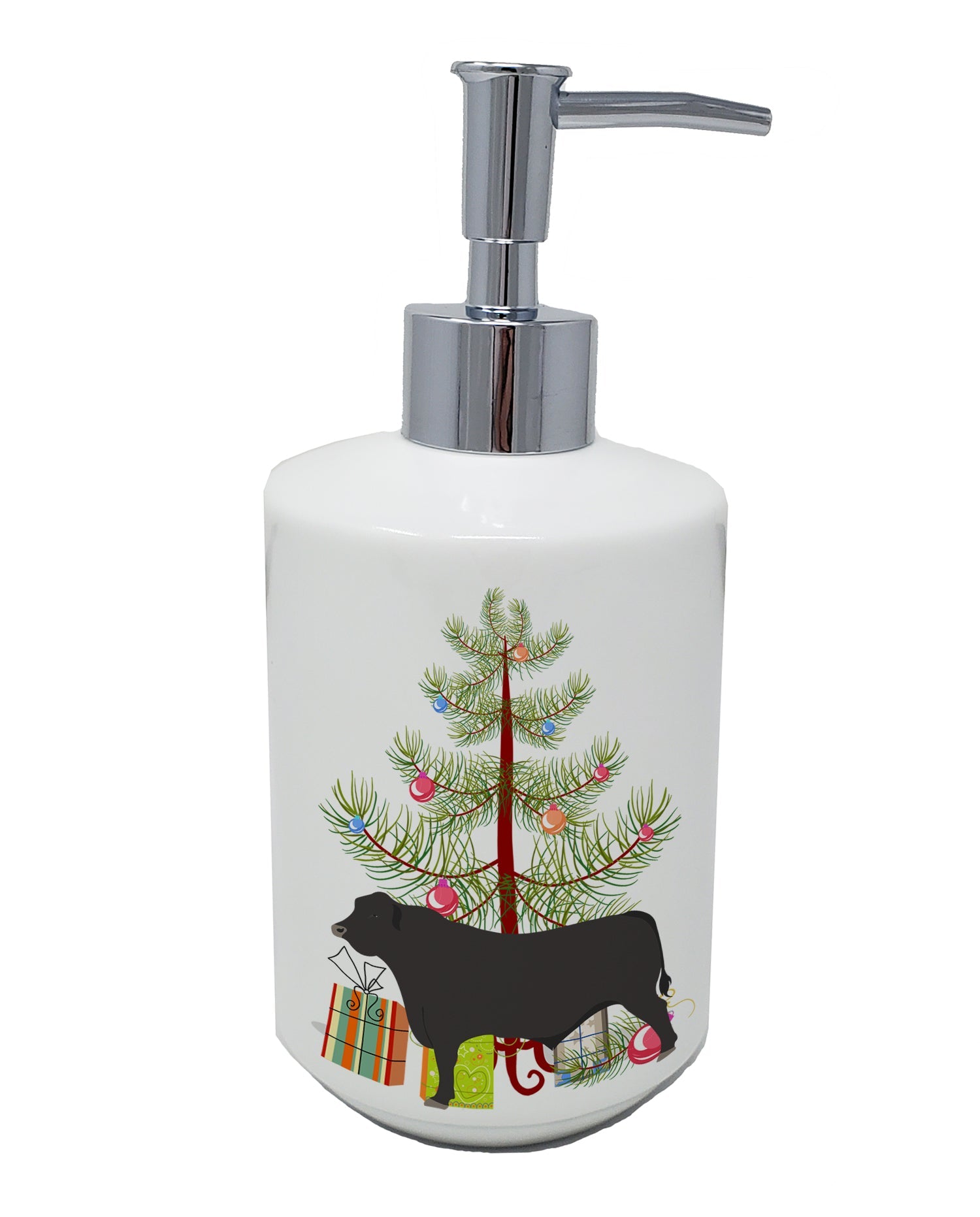 Black Angus Cow Christmas Ceramic Soap Dispenser , Empty Refillable Hand Soap Pump Bottle for Bathroom Kitchen