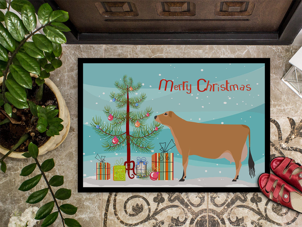 Jersey Cow Christmas Doormat Indoor Outdoor 18H X 27W Front Door Mat Rugs for Entryway, Non Slip Washable