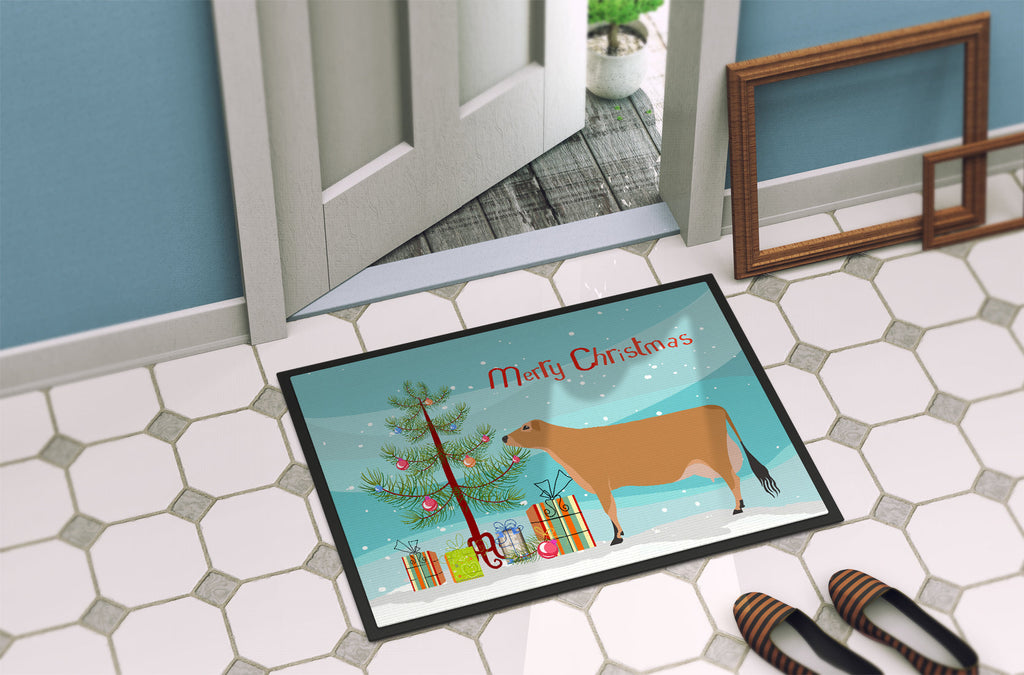 Jersey Cow Christmas Doormat Indoor Outdoor 18H X 27W Front Door Mat Rugs for Entryway, Non Slip Washable