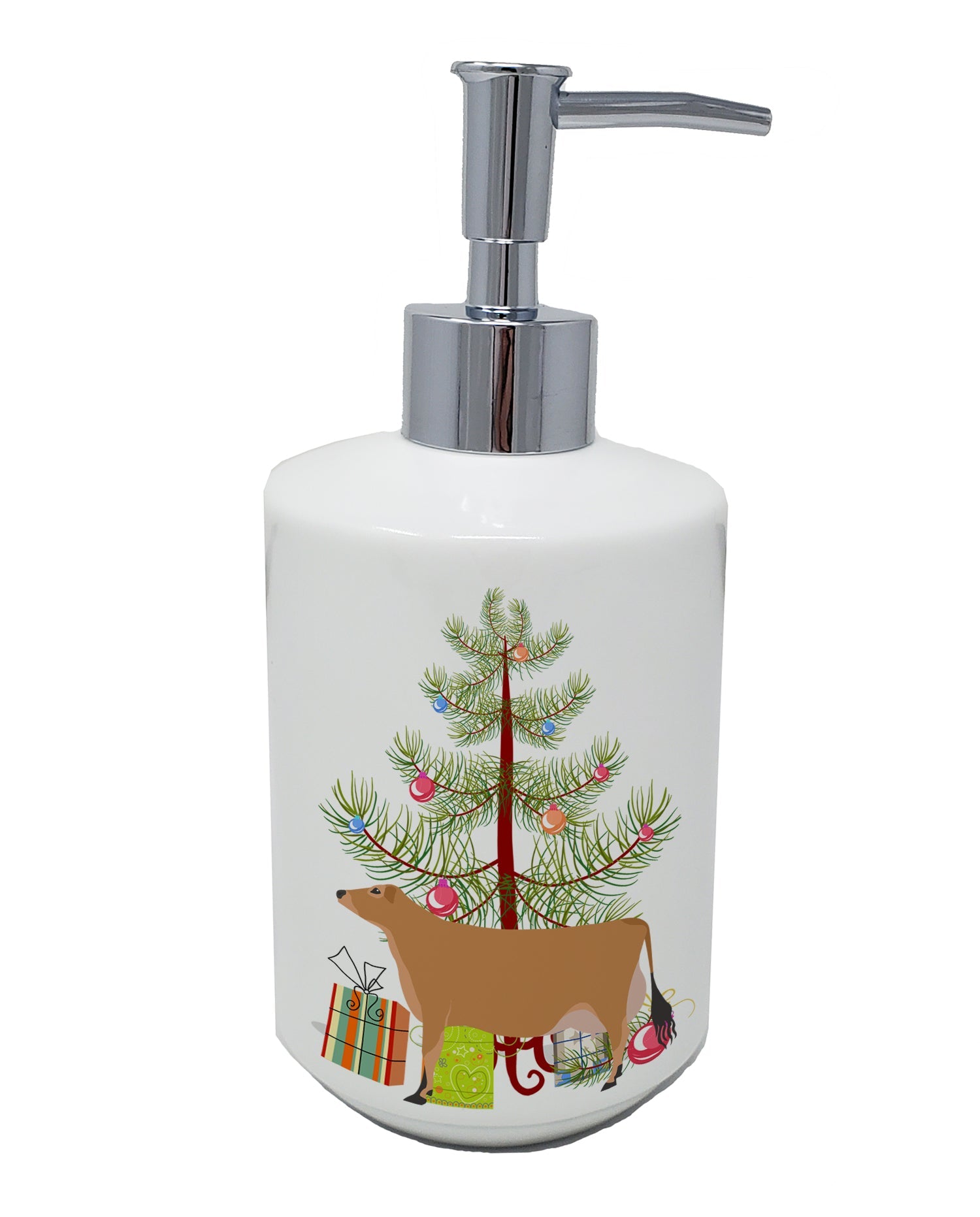 Jersey Cow Christmas Ceramic Soap Dispenser , Empty Refillable Hand Soap Pump Bottle for Bathroom Kitchen