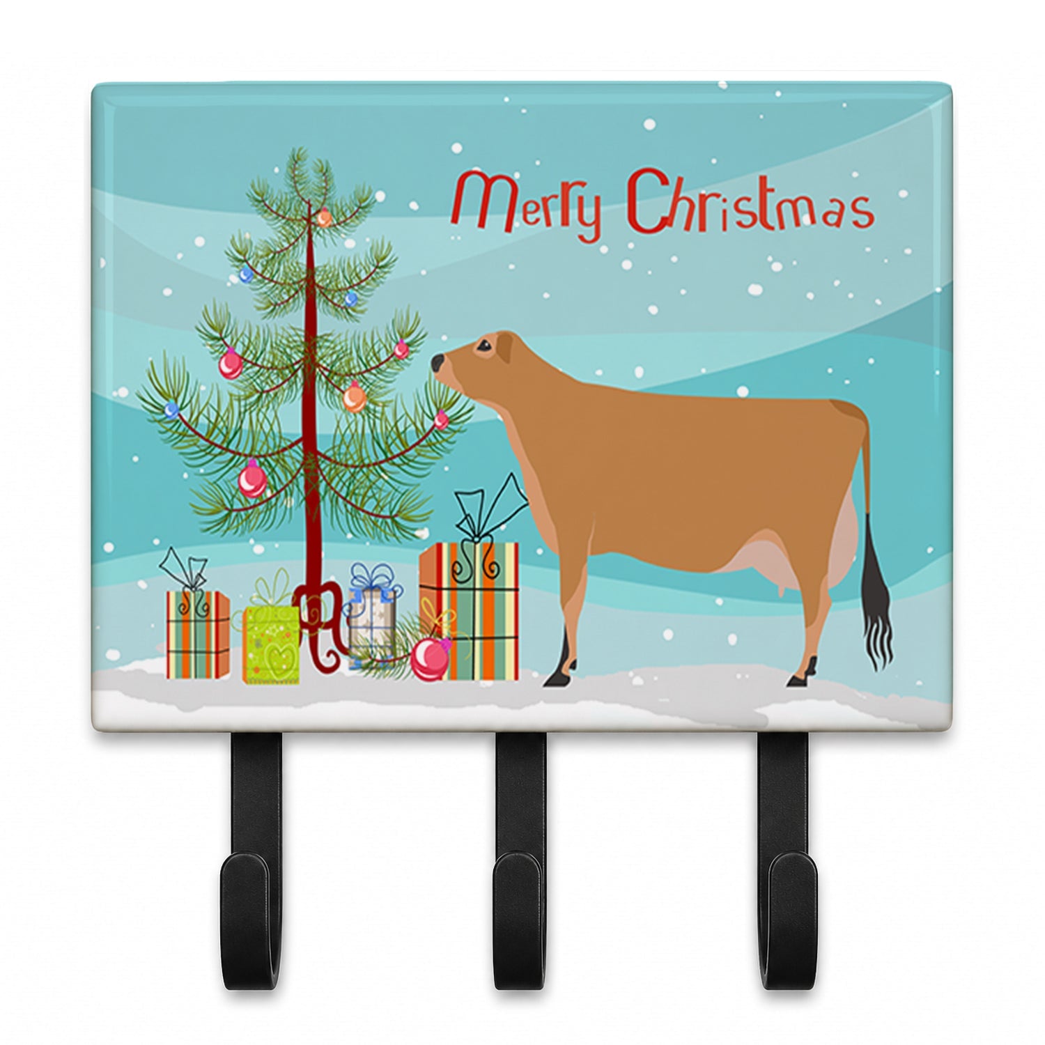 Jersey Cow Christmas Leash or Key Holder Wall Hooks, Coat Rack Wall Mount, for Hanging Keys, Towels, Aprons, Leashes