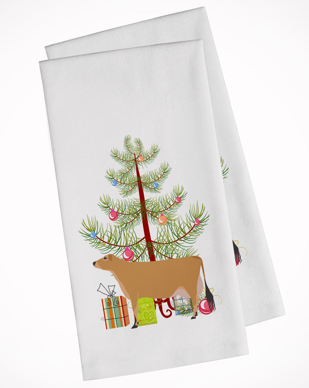 Jersey Cow Christmas Kitchen Towel Set of 2 White Dish Towels Decorative Bathroom Hand towel for Hand, Face, Hair, Yoga, Tea, Dishcloth, 19 X 28", White