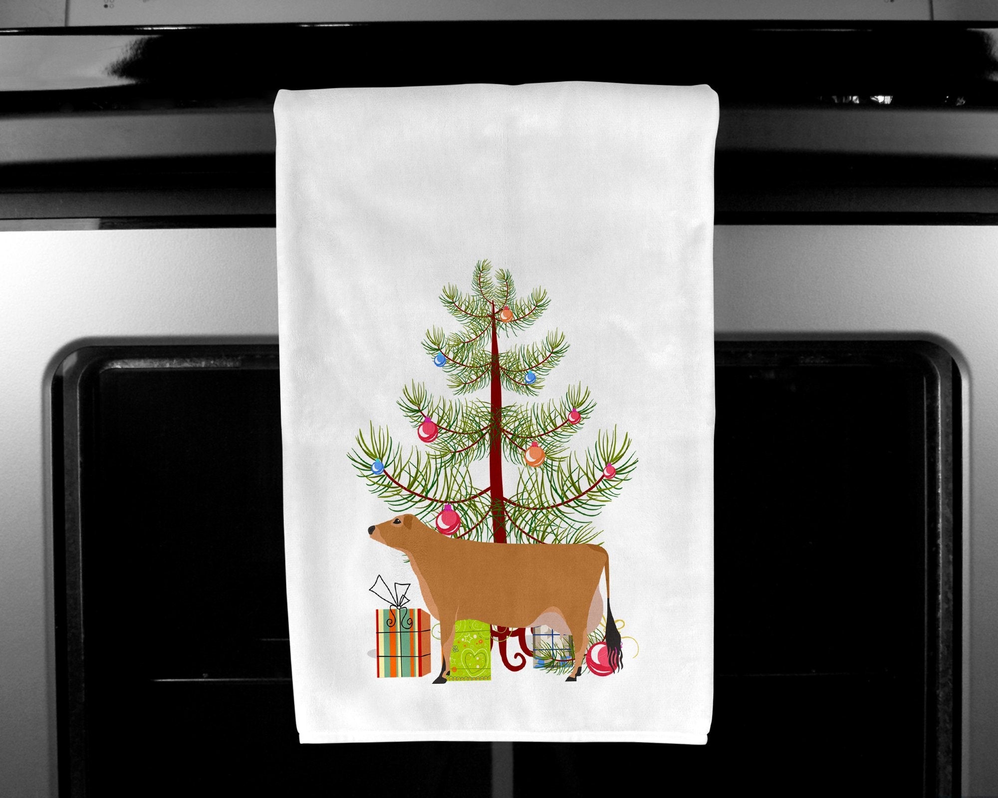 Jersey Cow Christmas Kitchen Towel Set of 2 White Dish Towels Decorative Bathroom Hand towel for Hand, Face, Hair, Yoga, Tea, Dishcloth, 19 X 28", White