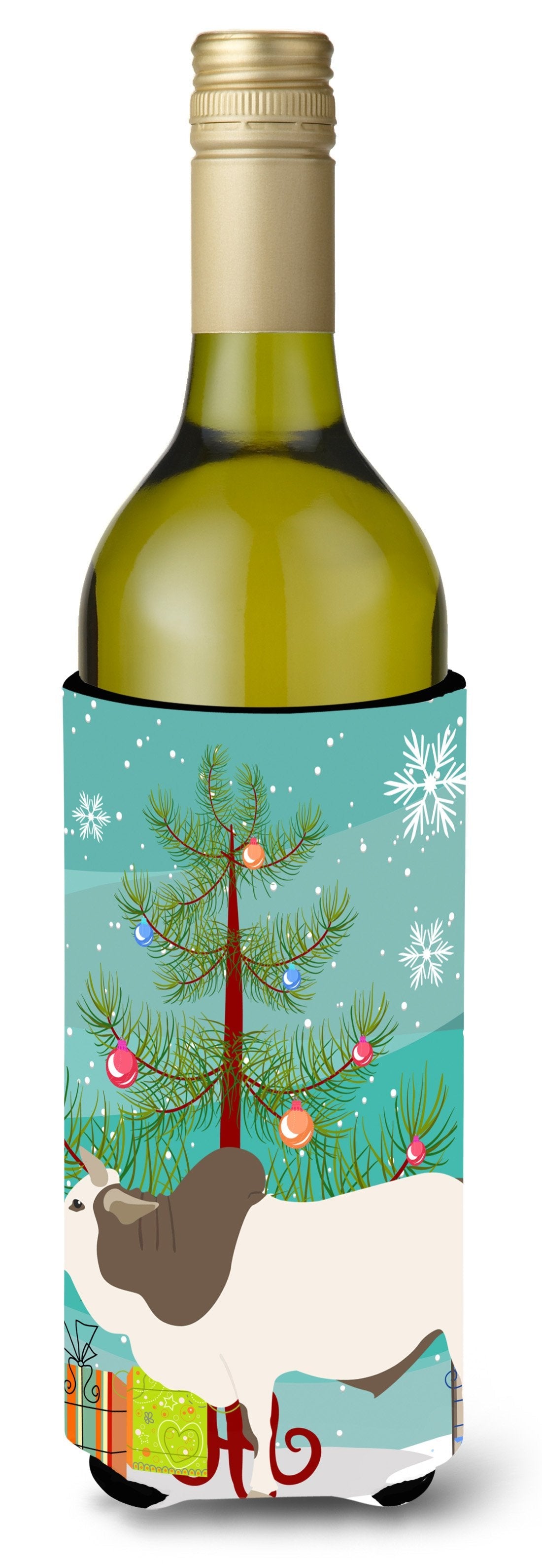 Malvi Cow Christmas Wine Bottle Hugger Gift Sleeve for Standard 750 ml Bottles, Insulated Reusable Also Fits Mini Shot & Pint Bottles