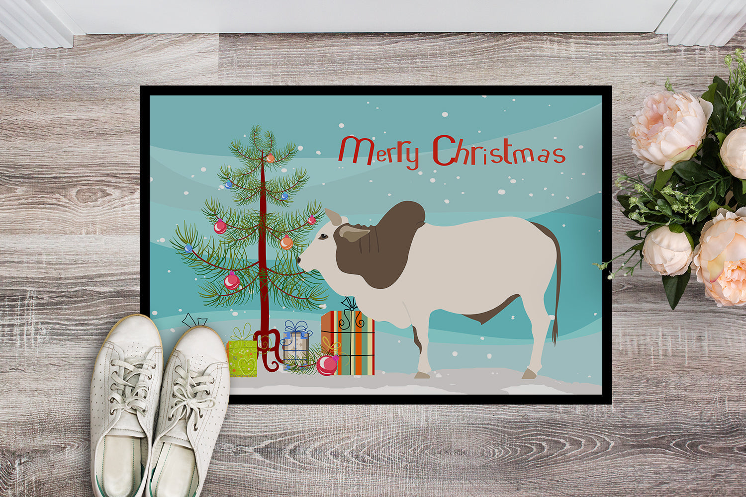Malvi Cow Christmas Doormat Indoor Outdoor 18H X 27W Front Door Mat Rugs for Entryway, Non Slip Washable