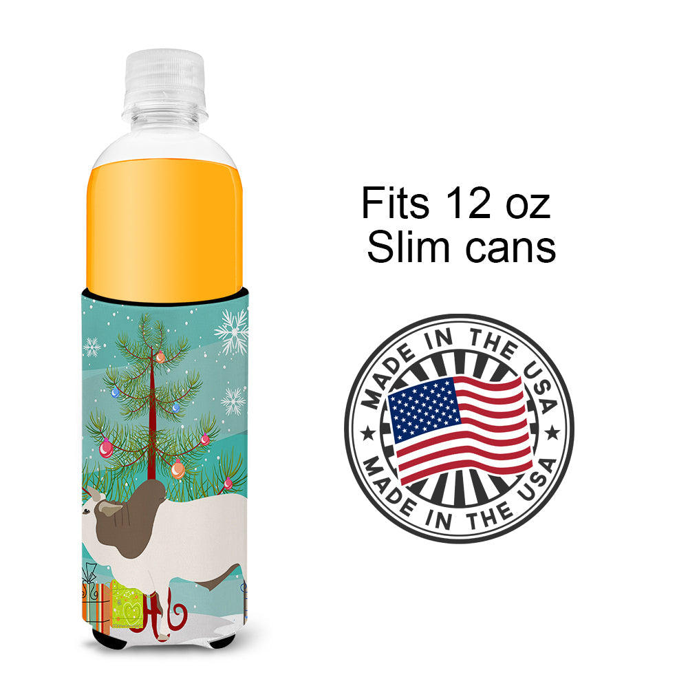 Malvi Cow Christmas Slim Can Hugger , Insulated Foam Hugger for 12 oz Slim Cans, Beer Bottles & Water Bottles, Printed in USA