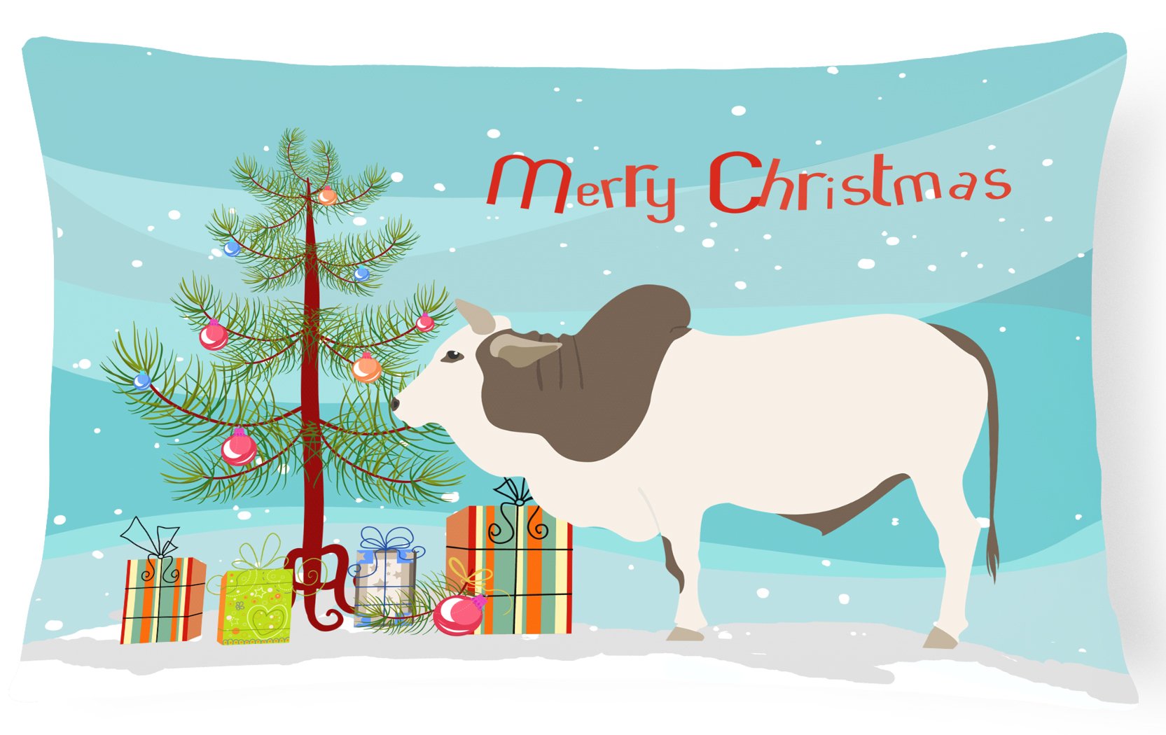 Malvi Cow Christmas Decorative Throw Pillow 12x16 Indoor Outdoor Accent Cushion, Fabric Cover with Insert for Sofa, Bed, Porch & Living Room