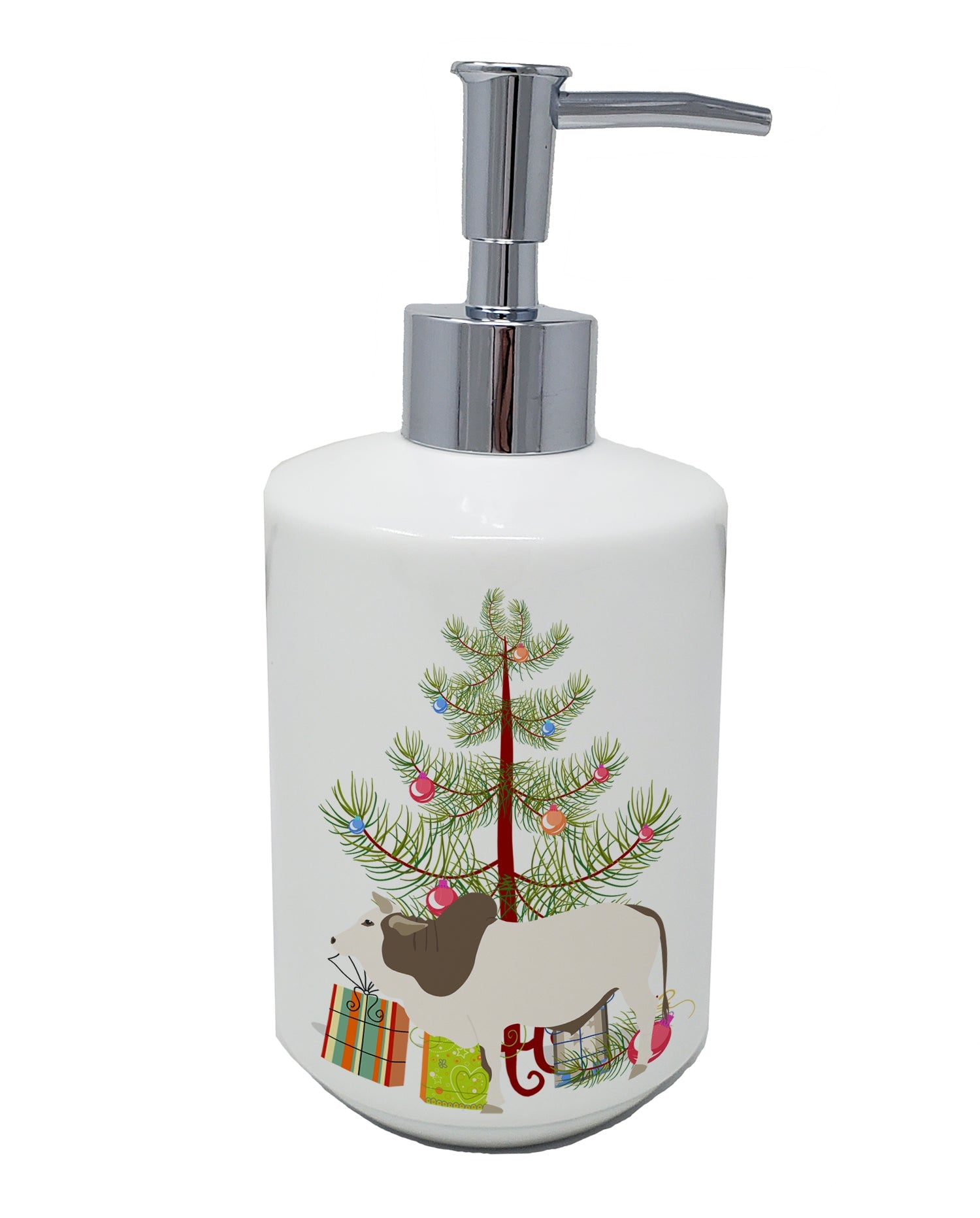 Malvi Cow Christmas Ceramic Soap Dispenser , Empty Refillable Hand Soap Pump Bottle for Bathroom Kitchen