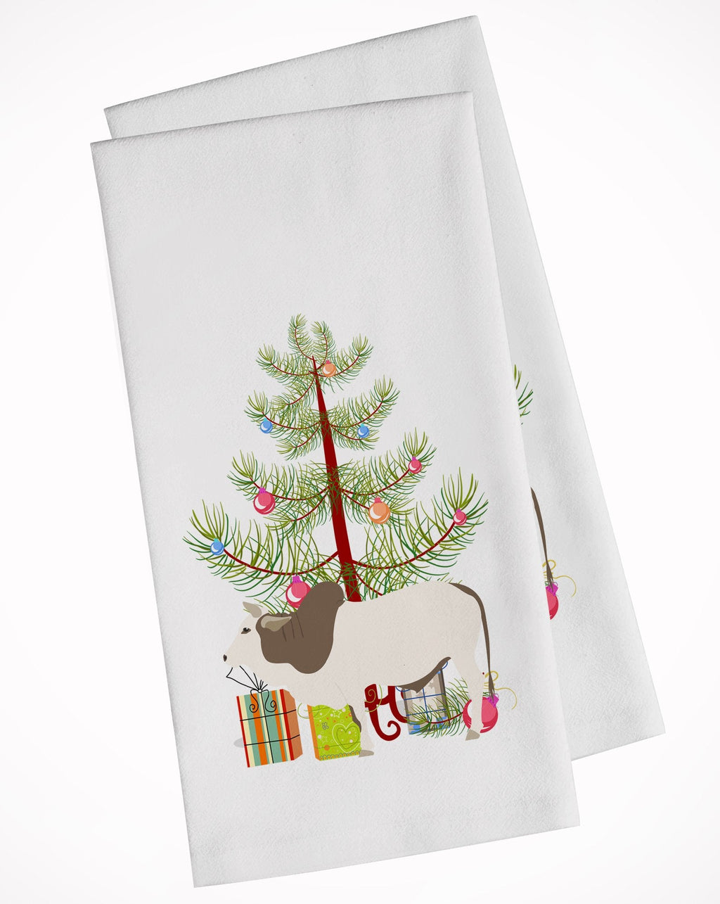 Malvi Cow Christmas Kitchen Towel Set of 2 White Dish Towels Decorative Bathroom Hand towel for Hand, Face, Hair, Yoga, Tea, Dishcloth, 19 X 28", White
