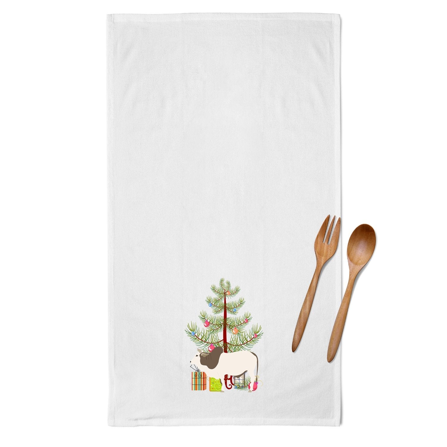 Malvi Cow Christmas Kitchen Towel Set of 2 White Dish Towels Decorative Bathroom Hand towel for Hand, Face, Hair, Yoga, Tea, Dishcloth, 19 X 28", White