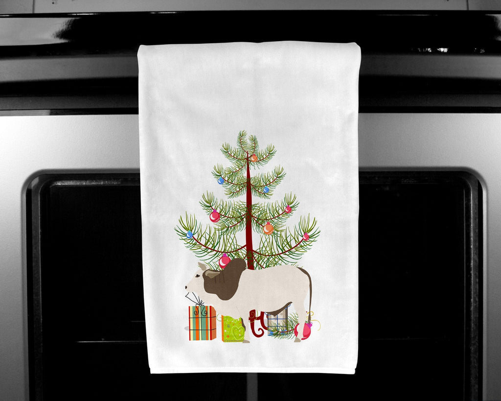 Malvi Cow Christmas Kitchen Towel Set of 2 White Dish Towels Decorative Bathroom Hand towel for Hand, Face, Hair, Yoga, Tea, Dishcloth, 19 X 28", White