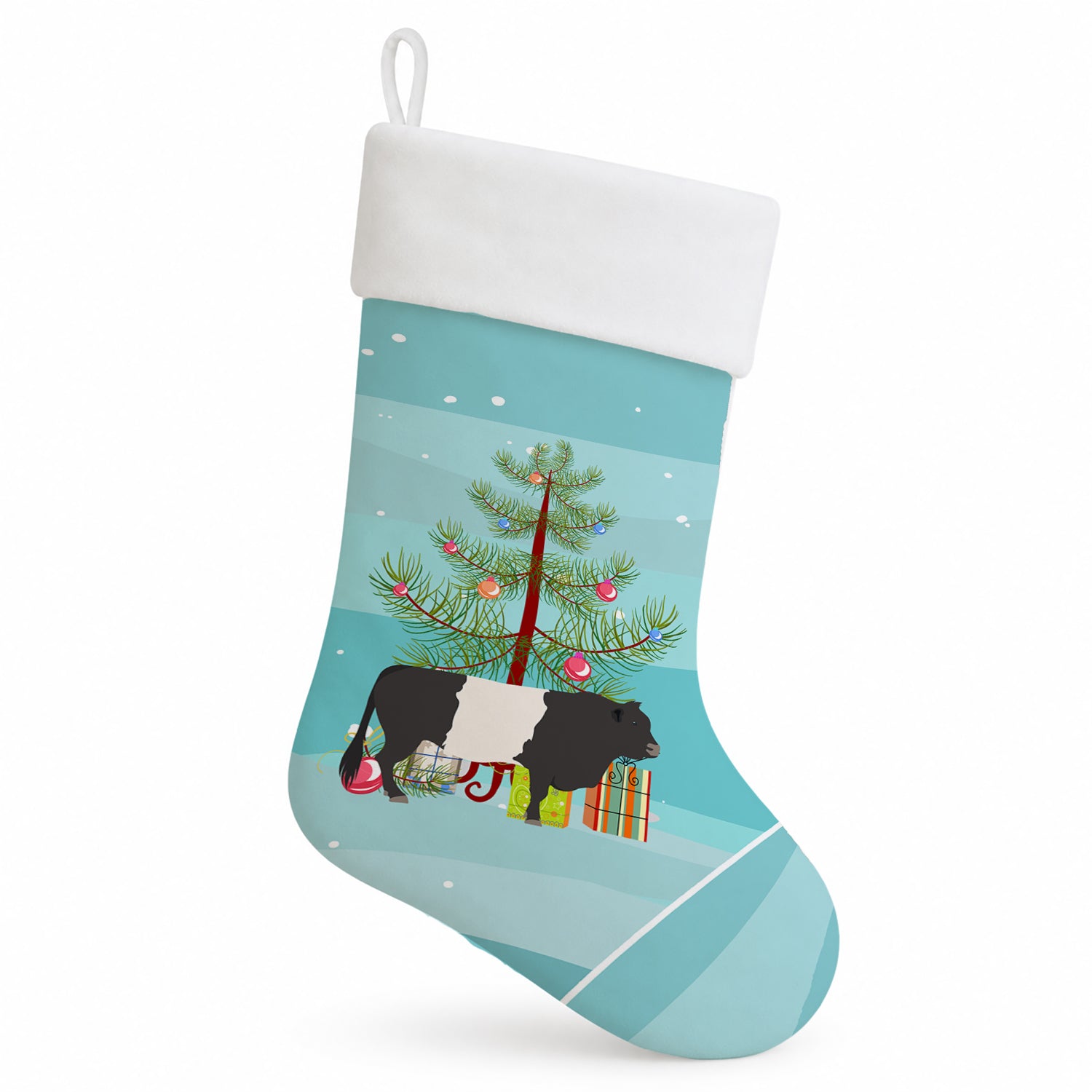 Belted Galloway Cow Christmas Holiday Stocking Double-Sided Print, Polyester Suede,11x18, Made in USA