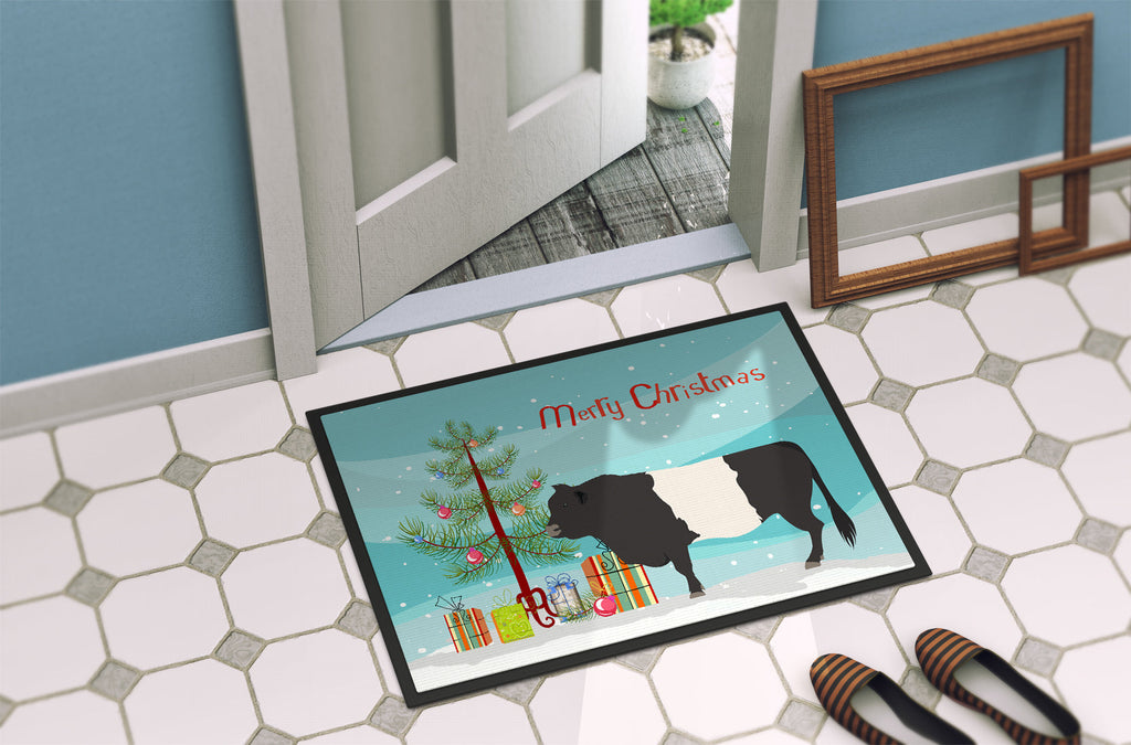 Belted Galloway Cow Christmas Doormat Indoor Outdoor 24H X 36W Front Door Mat Rugs for Entryway, Non Slip Washable Low Pile,