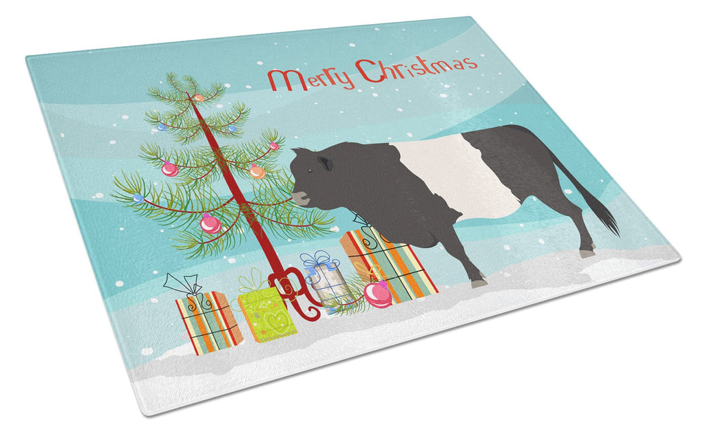 Belted Galloway Cow Christmas Cutting Board Tempered Glass Kitchen Cutting Surface, Heat Resistant Chopping, Non-Slip Feet, Food Prep & Serving