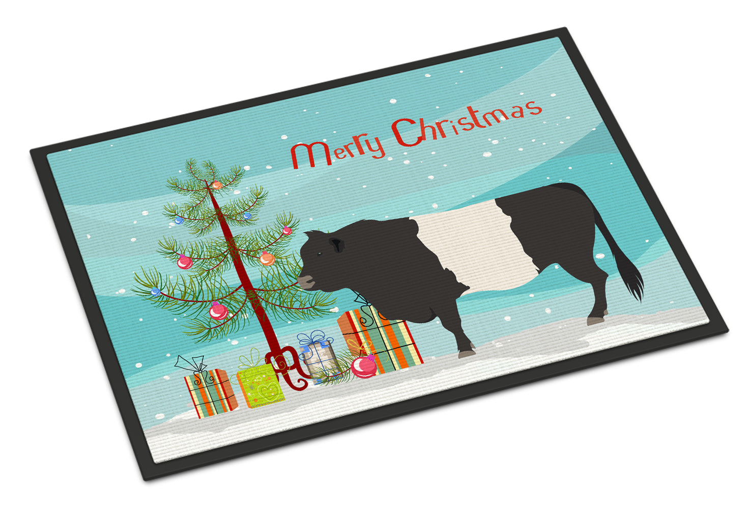 Belted Galloway Cow Christmas Doormat Indoor Outdoor 18H X 27W Front Door Mat Rugs for Entryway, Non Slip Washable
