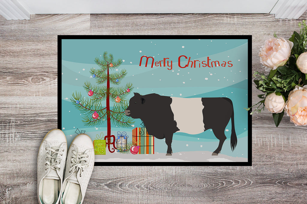 Belted Galloway Cow Christmas Doormat Indoor Outdoor 18H X 27W Front Door Mat Rugs for Entryway, Non Slip Washable