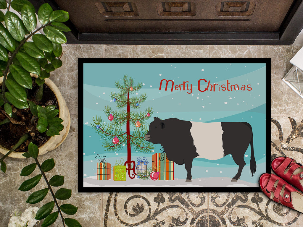 Belted Galloway Cow Christmas Doormat Indoor Outdoor 18H X 27W Front Door Mat Rugs for Entryway, Non Slip Washable