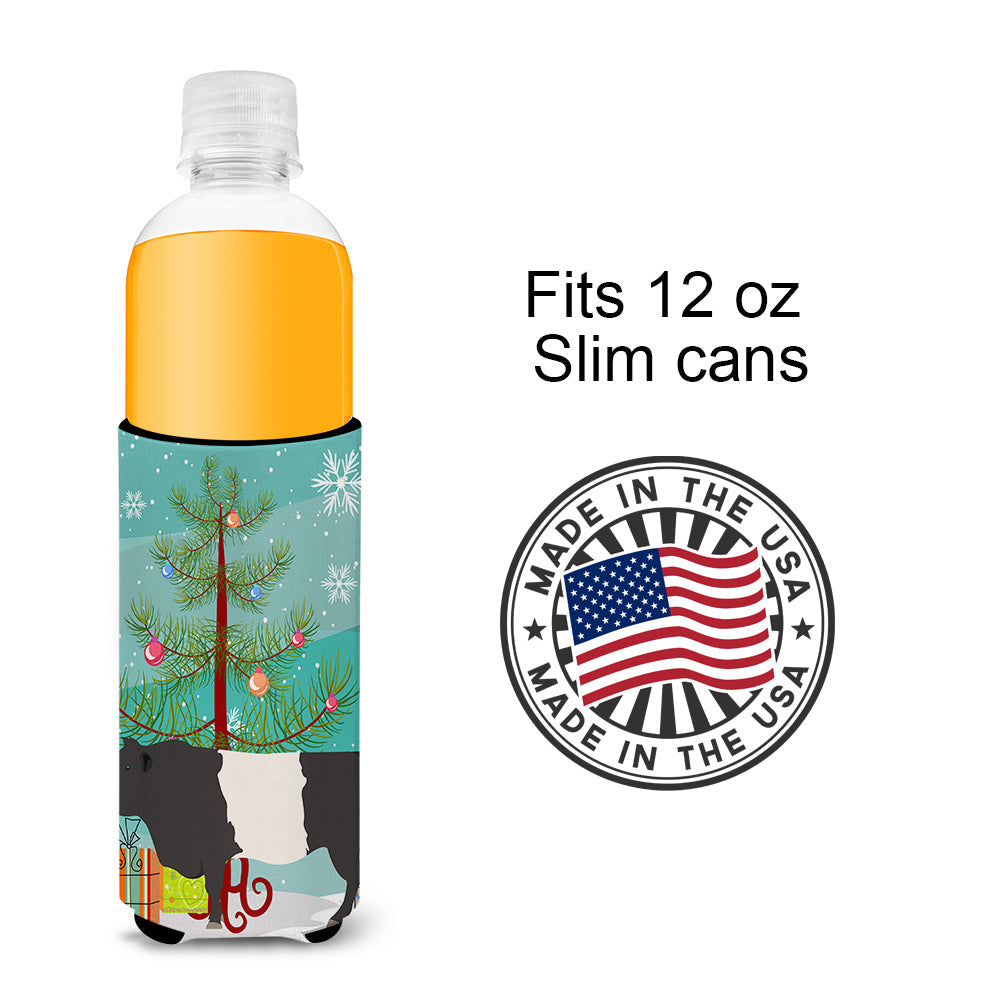 Belted Galloway Cow Christmas Slim Can Hugger , Insulated Foam Hugger for 12 oz Slim Cans, Beer Bottles & Water Bottles, Printed in USA