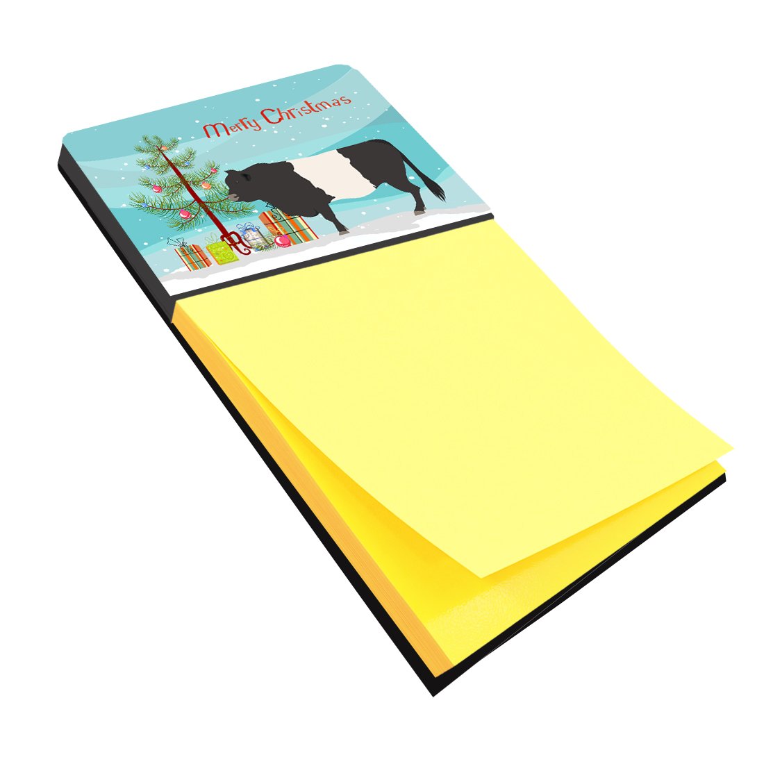 Belted Galloway Cow Christmas Watercolor Sticky Note Holder Refillable Dispenser Desk Accessory 3x3 Pad Gift