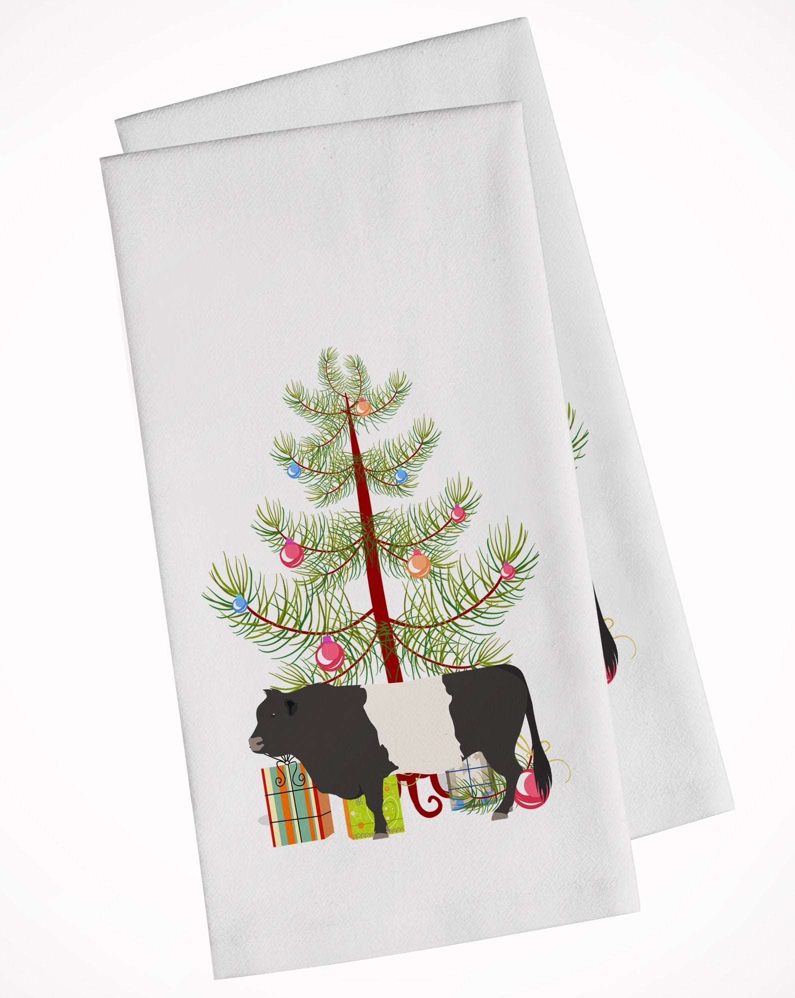Belted Galloway Cow Christmas Kitchen Towel Set of 2 White Dish Towels Decorative Bathroom Hand towel for Hand, Face, Hair, Yoga, Tea, Dishcloth, 19 X 28", White