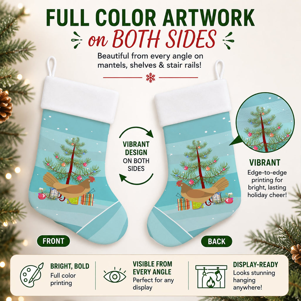 Frisian Friesian Chicken Christmas Holiday Stocking Double-Sided Print, Polyester Suede,11x18, Made in USA